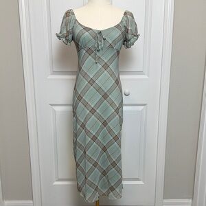 Plaid Mesh-lined Midi Dress (S)
